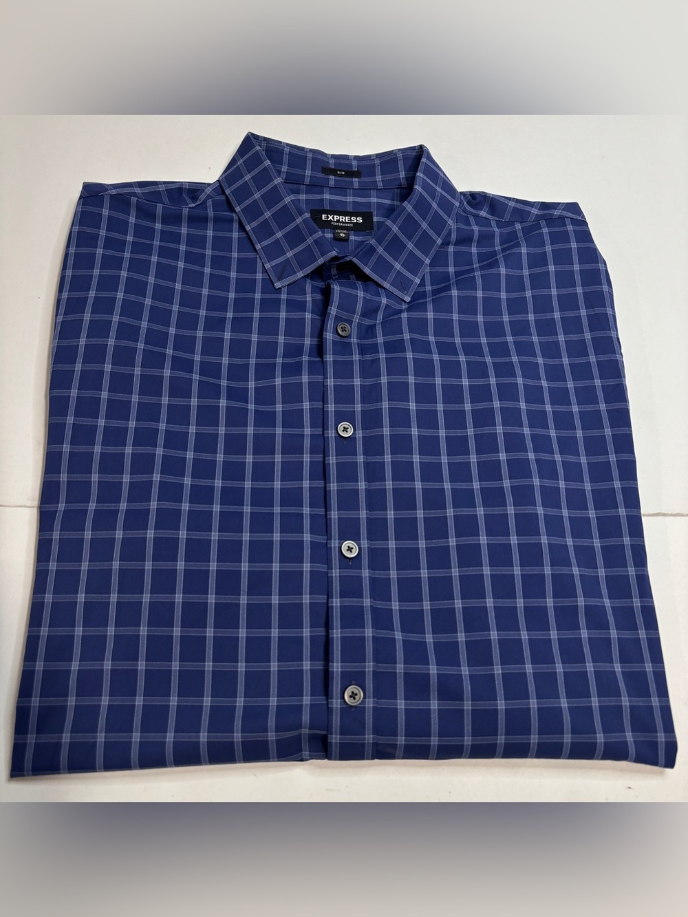 Express Performance Slim Fit Mens XL Blue Plaid Long Sleeve Button Up Shirt